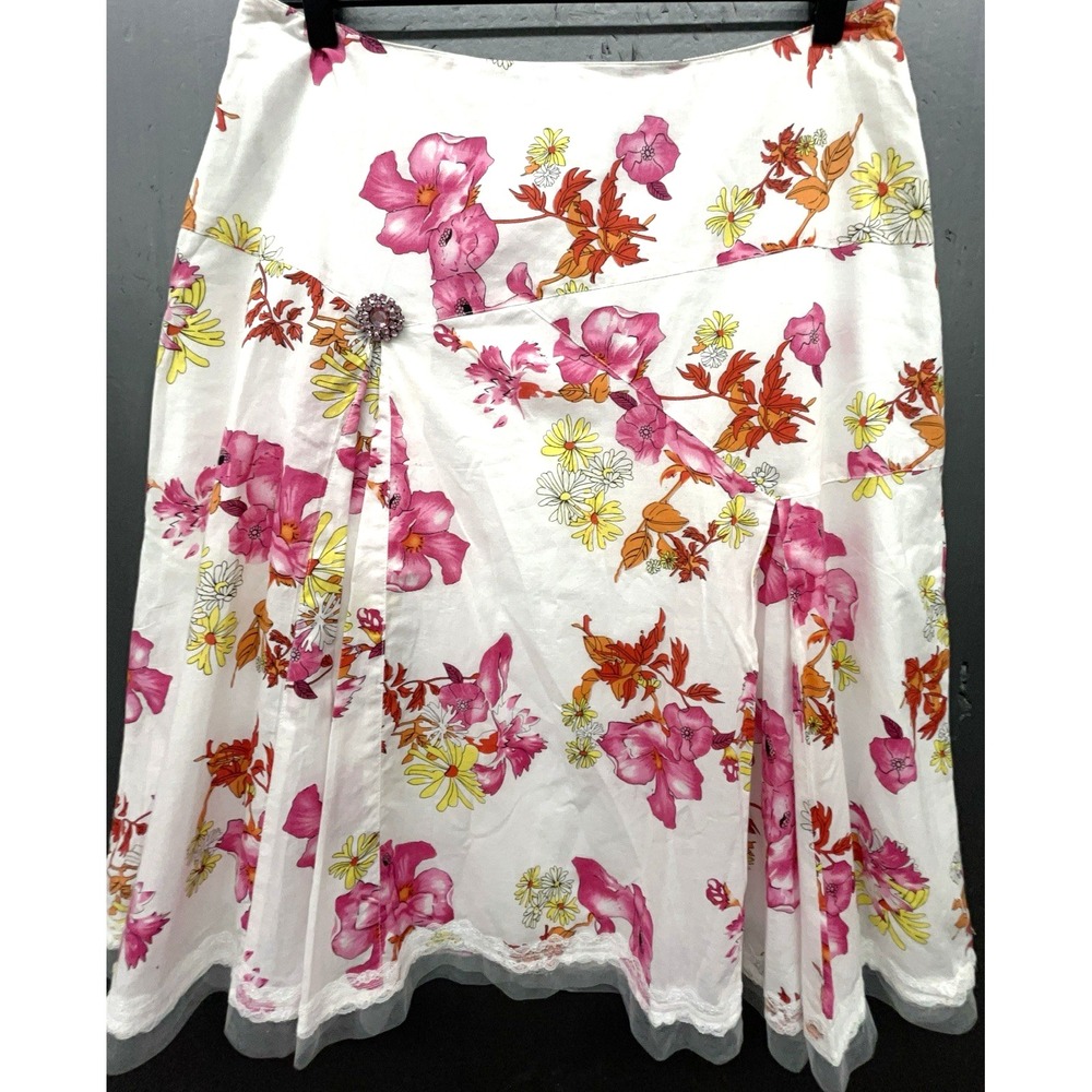 Versailles Skirt 10 Pink Floral Cotton Jeweled‎ Rhinestone Preppy Boho Fairy New
